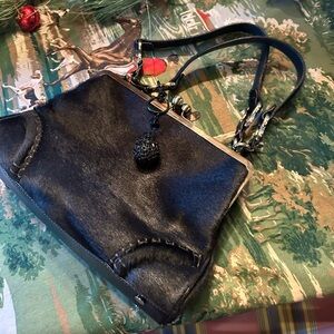 Burberry “Candice” Calf Hair Frame Bag, Black–Rare 2006 Style